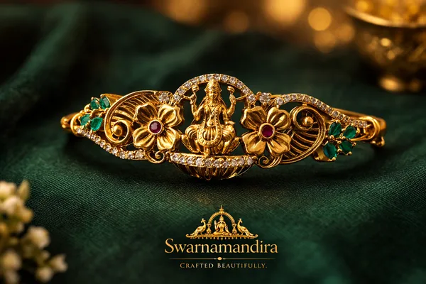 Traditional_Gold_Plated_Temple_Design_Kada_Bangle_With_Green_Stone_Accents