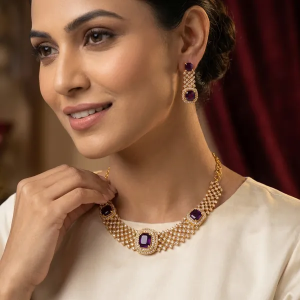 Elegant_purple_Stone_Studded_Gold_Toned_Necklace_Set_With_Matching_Earrings