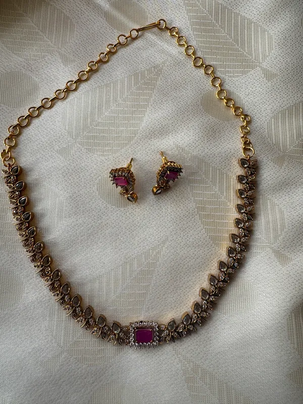 Purple_Stone_Two_Tone_Ethnic_Necklace_And_Earrings_Set