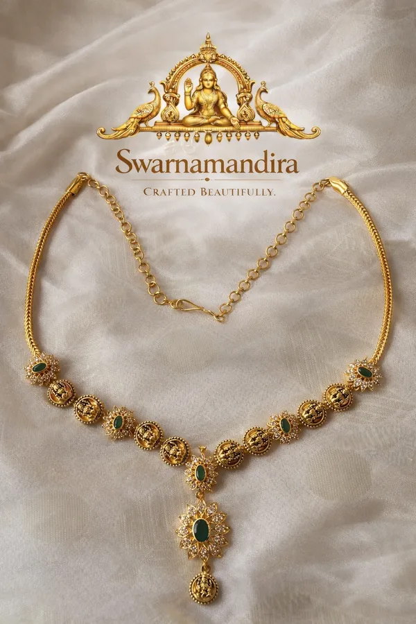 Gold_Toned_Green_Stone_Temple_Floral_Necklace_Set_With_Earrings