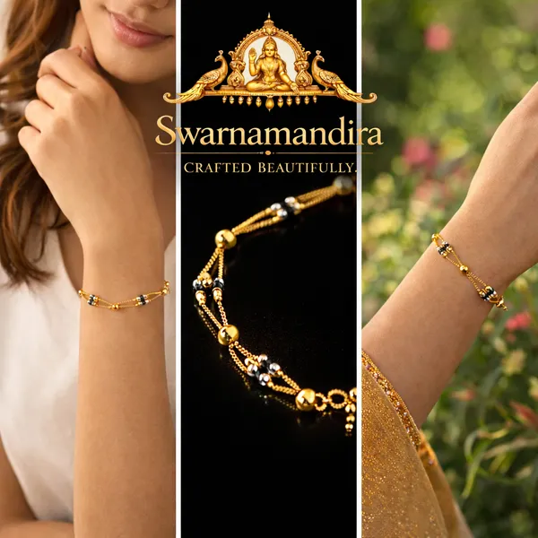 Gold_Plated_Multi_Strand_Bracelet_With_Black_Beads
