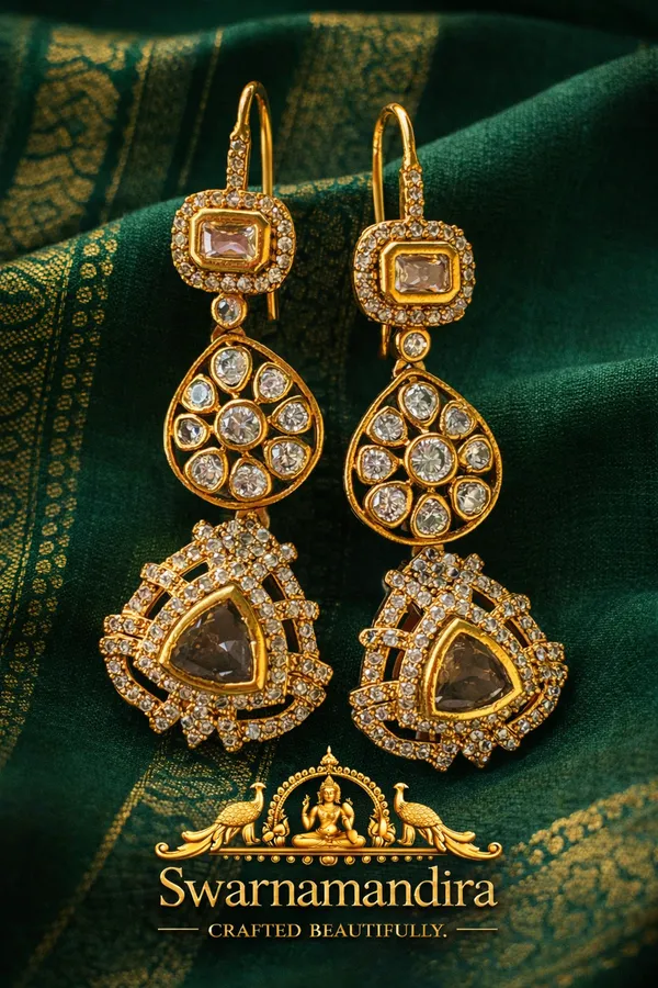 Elegant_Gold_Plated_Triple_Tier_Drop_Earrings_With_Gemstones