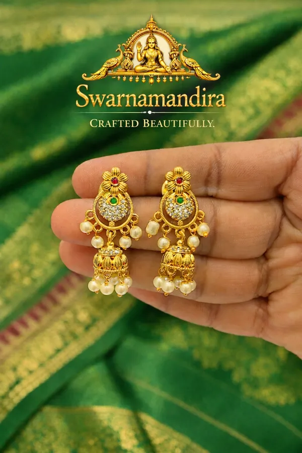 Swarnamandira_Traditional_Gold-Finish_Pearl_Jhumka_Earrings