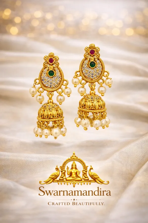 Swarnamandira_Traditional_Gold-Finish_Pearl_Jhumka_Earrings