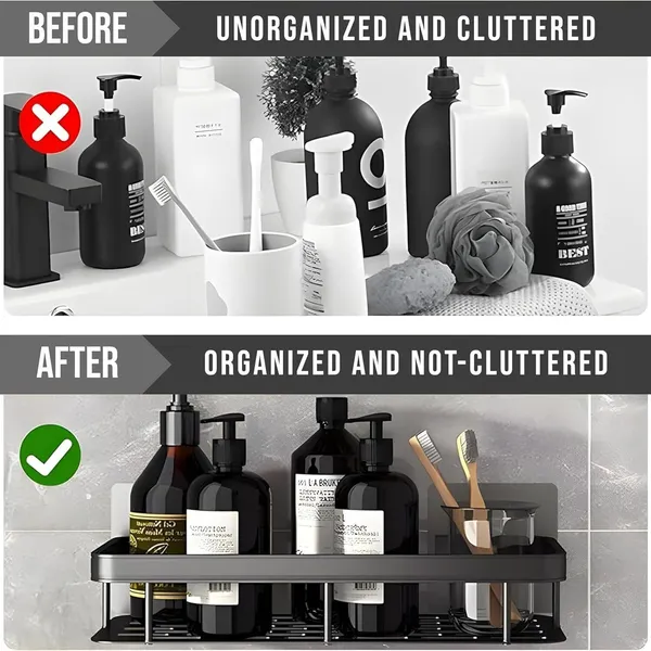 Black::White_Plastic_Premium_Bathroom_Combo_Adhesive_Wall_Shelves_And_Towel_Holder_Wall_Shelf