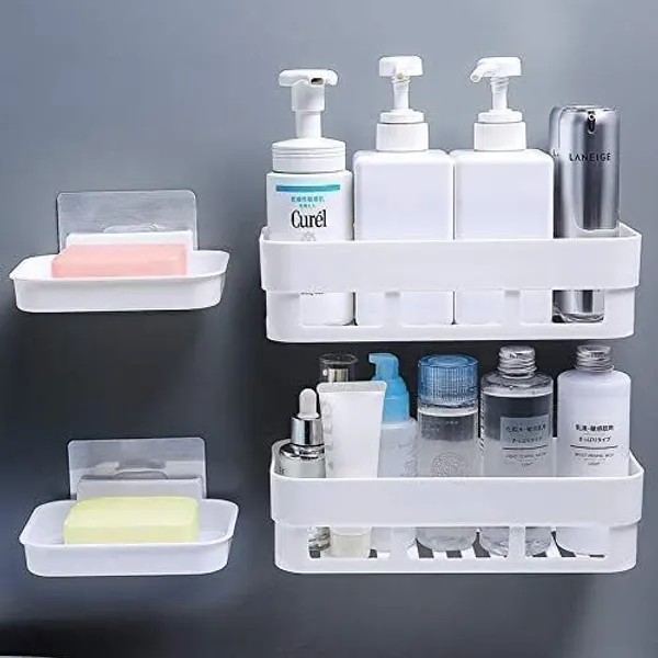 White_Plastic_Wall_Mount_Bathroom_Soap_Dish_And_Shelf_For_Home_And_Kitchen._Adhesive_Without_Drill_Wall_Shelf