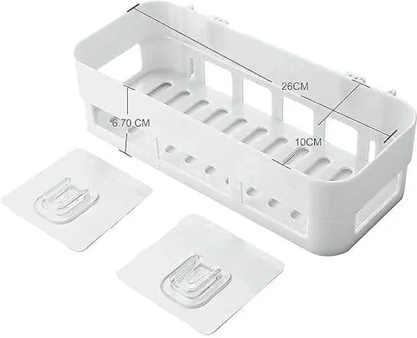 White_Plastic_Wall_Mount_Bathroom_Soap_Dish_And_Shelf_For_Home_And_Kitchen._Adhesive_Without_Drill_Wall_Shelf