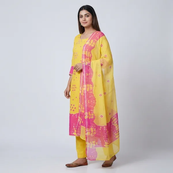 Yellow_And_Pink_Bandhani_Dupatta_With_Mirror_Work