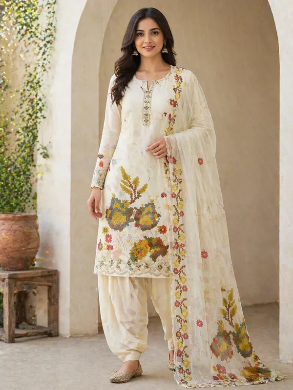 Floral_Embroidered_Unstitched_Suit_Fabric_Set_-_White_With_Multicolor_Thread_Work