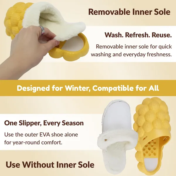 Yellow_Eva_Fur_Plush_Lined_Bubble_Slippers_For_Unisex