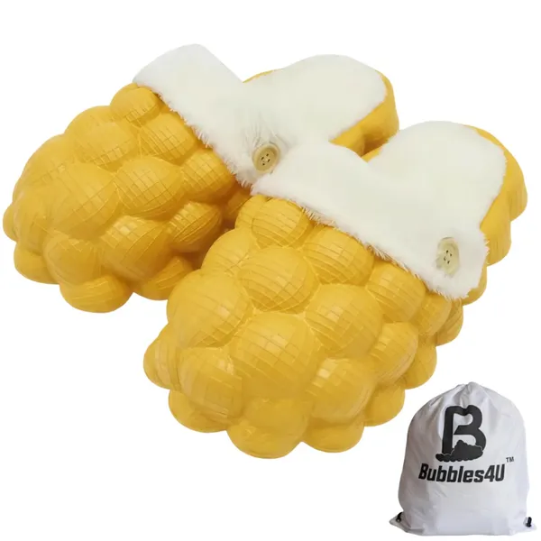 Yellow_Eva_Fur_Plush_Lined_Bubble_Slippers_For_Unisex