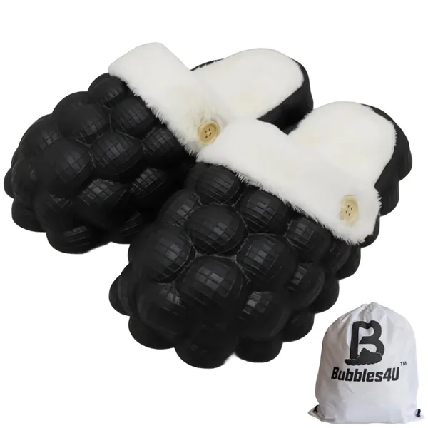 Black_Eva_Fur_Bubble_Slippers_For_Unisex