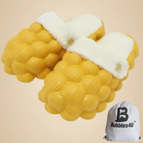 Yellow_Eva_Fur_Plush_Lined_Bubble_Slippers_For_Unisex