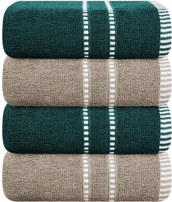 Green_And_Beige_Cotton_Hand_Face_Beach_Sport_Towel_Pack_Of_4
