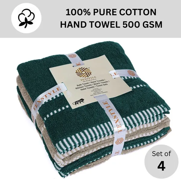 Green_And_Beige_Cotton_Hand_Face_Beach_Sport_Towel_Pack_Of_4
