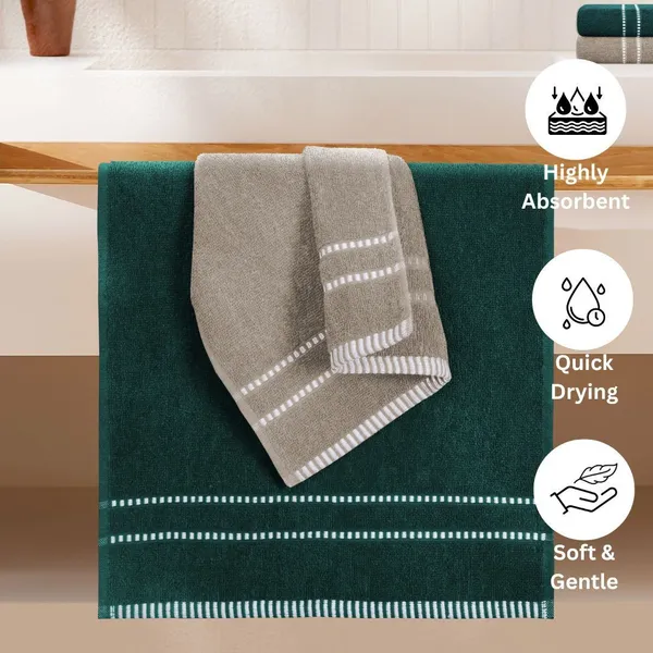 Green_And_Beige_Cotton_Hand_Face_Beach_Sport_Towel_Pack_Of_4