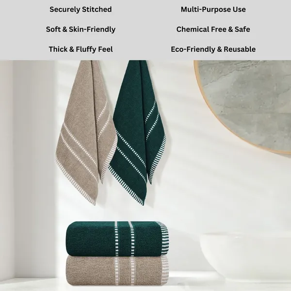 Green_And_Beige_Cotton_Hand_Face_Beach_Sport_Towel_Pack_Of_4