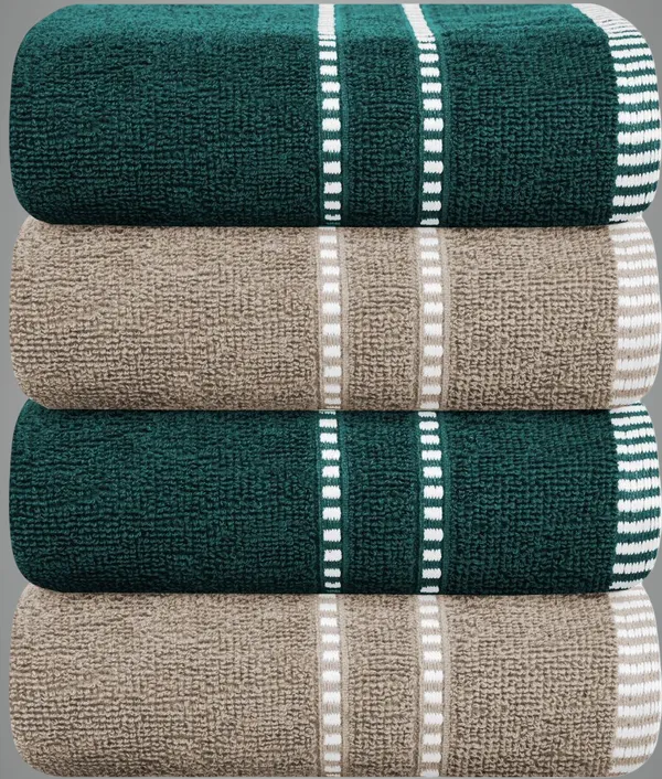 Green_And_Beige_Cotton_Hand_Face_Beach_Sport_Towel_Pack_Of_4