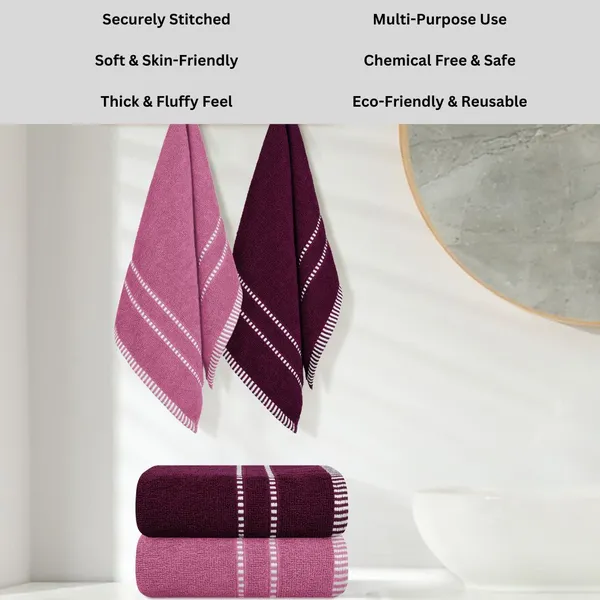 Pink_And_Purple_Cotton_Hand_Face_Beach_Sport_Towel_Pack_Of_4