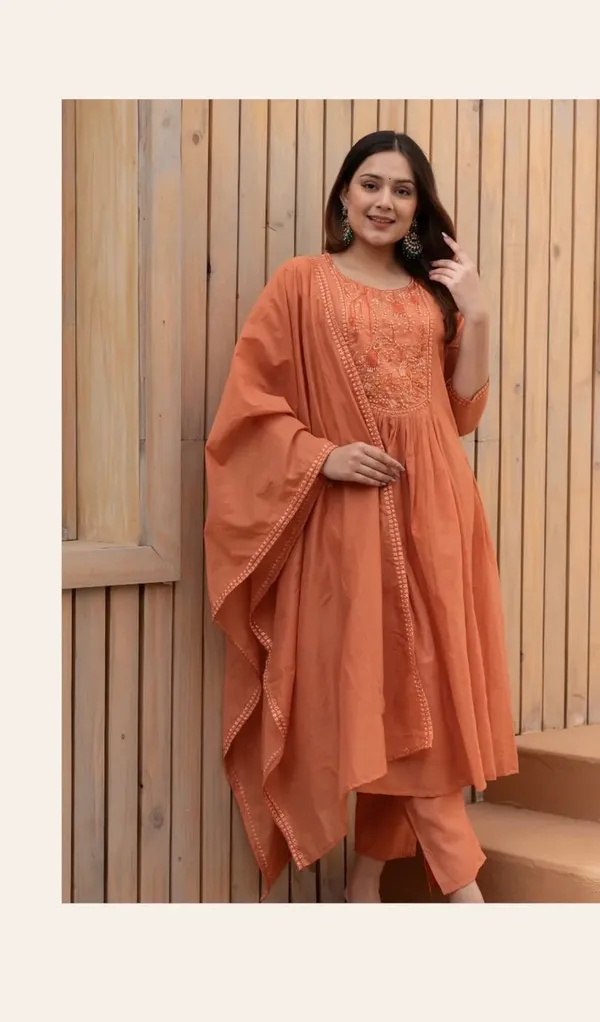 Orange_Cotton_Kurta_Pant_With_Dupatta_For_Women