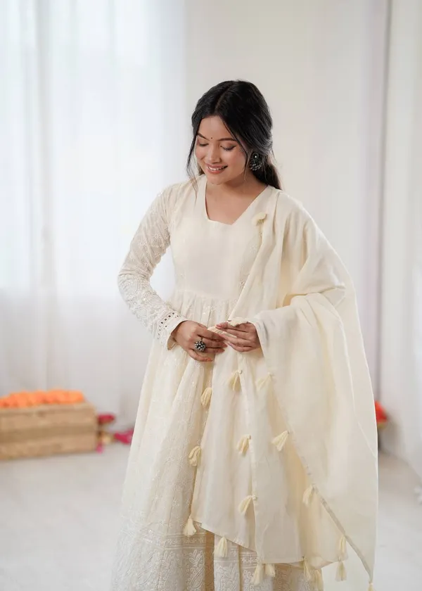 White_Kora_Cotton_Anarkali_Gown_With_Bottom_And_Dupatta_For_Women