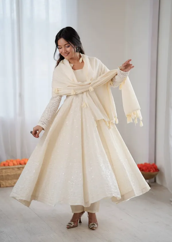White_Kora_Cotton_Anarkali_Gown_With_Bottom_And_Dupatta_For_Women
