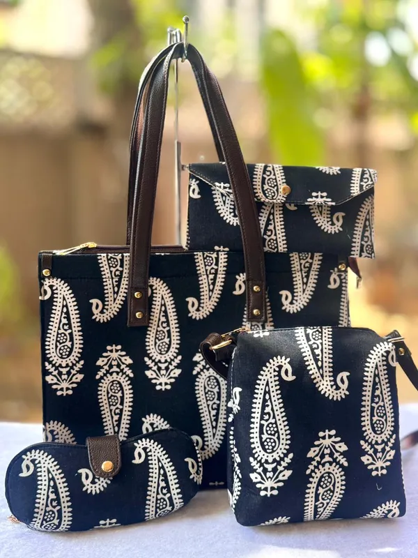 4_Combo_Hand_Block_Printed_Tote_Bag_Set