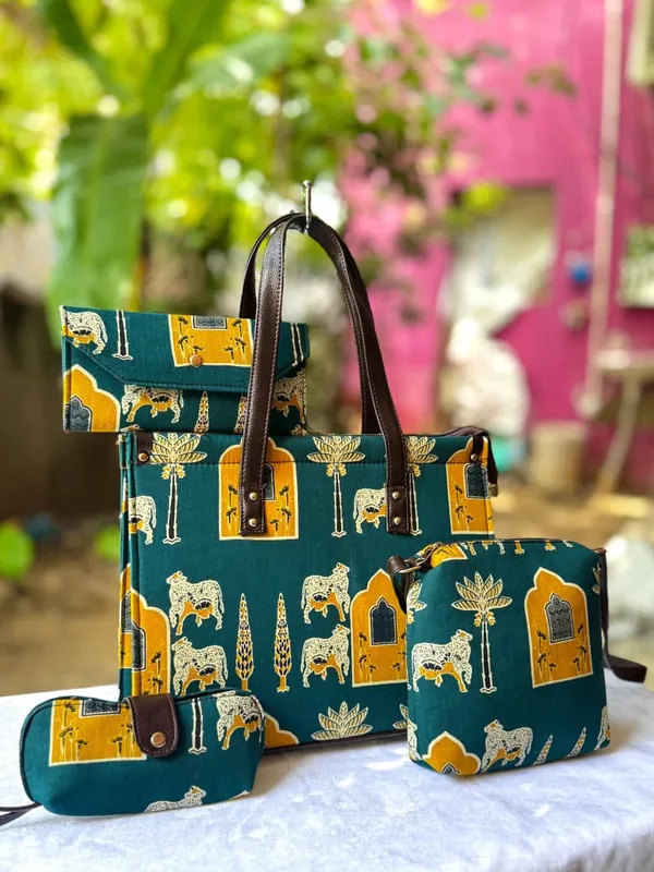 4_Combo_Hand_Block_Printed_Tote_Bag_Set