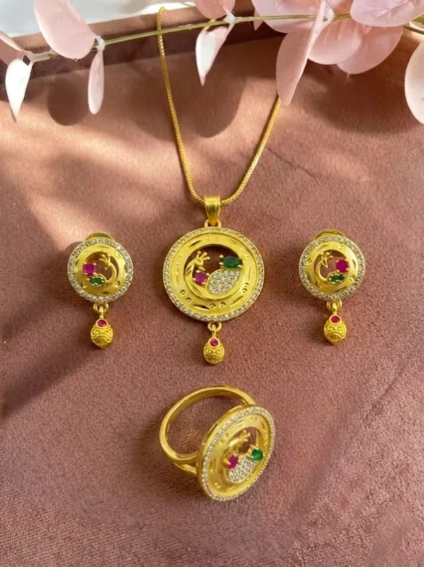 Gold_Brass_Premium_&_Fancy_Design_Necklaces_Set_With_Ring_For_Women_&_Girl