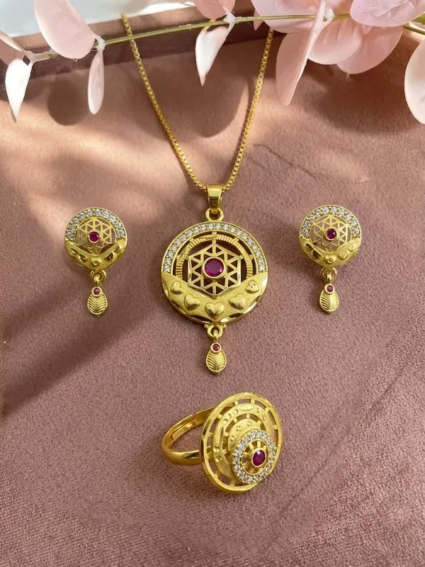 Gold_Brass_Premium_&_Fancy_Design_Necklaces_Set_With_Ring_For_Women_&_Girl