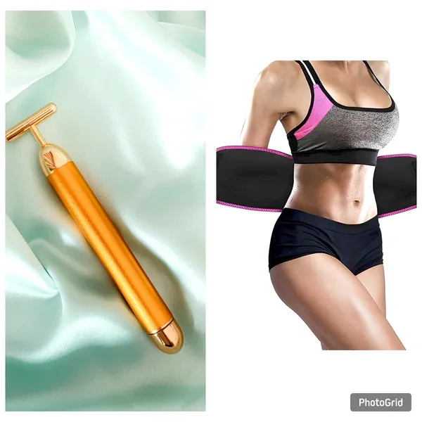 24K_Gold_Electric_Facial_Massage_Roller_And_Adjustable_Waist_Trimmer_Belt_Pack_Of_2