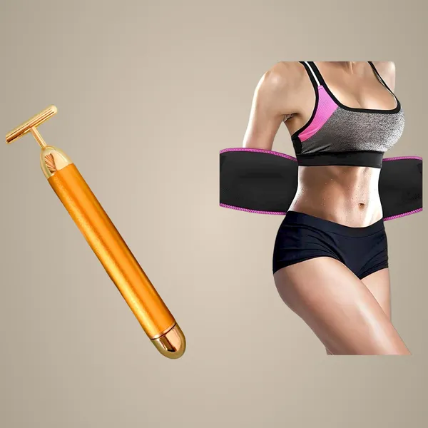 24K_Gold_Electric_Facial_Massage_Roller_And_Adjustable_Waist_Trimmer_Belt_Pack_Of_2