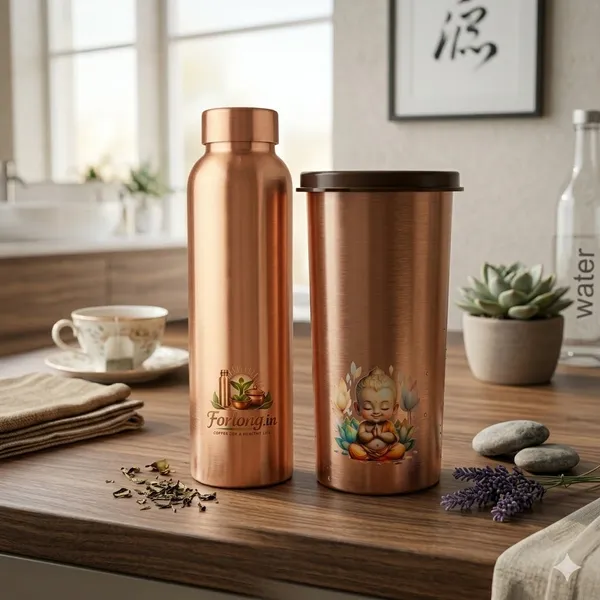 500_Ml_||_1Lt_|_Pure_Copper_Buddha_Tumbler__And__Pure_Copper_Water_Bottle_Set_Pack_Of_2