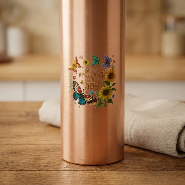 900Ml_|_Copper_Finish_Bottle_With_Floral_&_Butterfly_Design