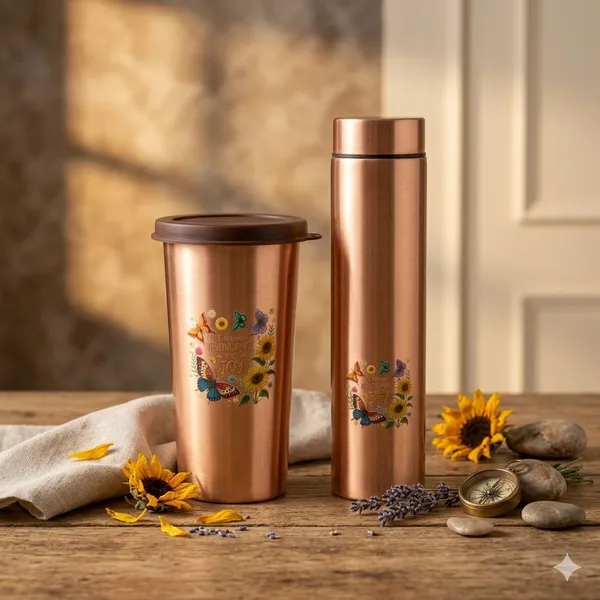 900Ml_||_500_Ml_|_The_Copper_Bloom__And__Butterfly_Collection__Floral_Bottle__And__Sunflower_Tumbler_Set_Pack_Of_2