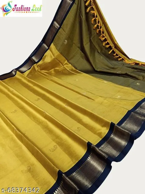 Yellow_Cotton_Silk_Traditional_Saree_With_Running_Blouse_For_Women