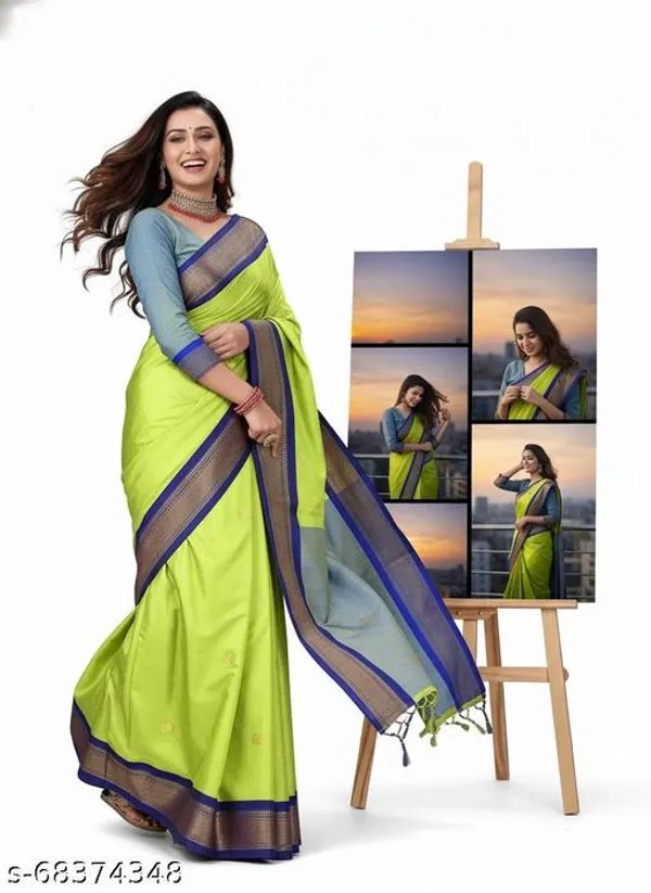 Lemon_Yellow_Cotton_Silk_Traditional_Saree_With_Running_Blouse_For_Women