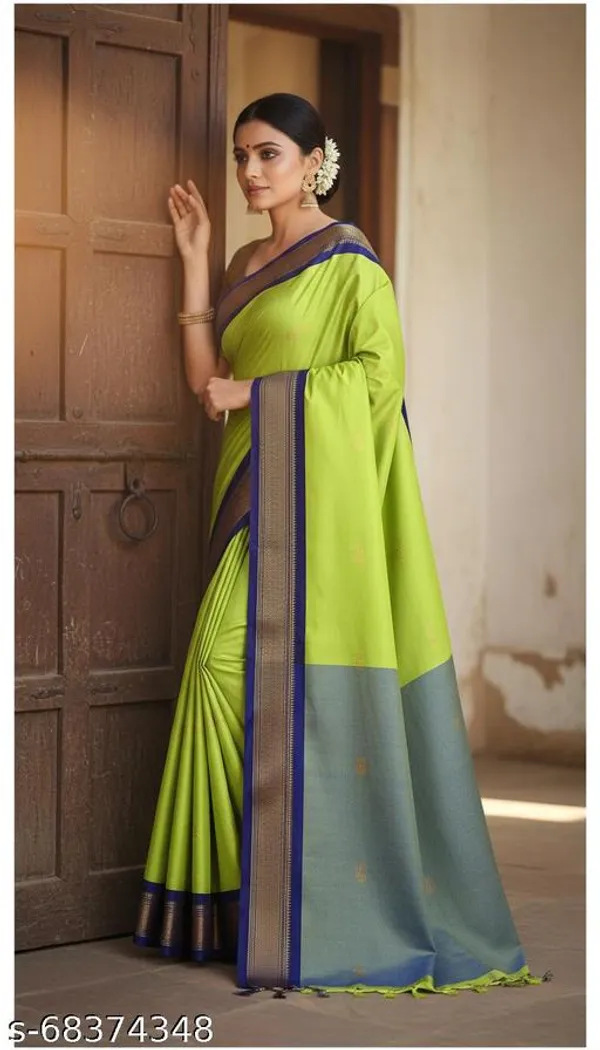 Lemon_Yellow_Cotton_Silk_Traditional_Saree_With_Running_Blouse_For_Women