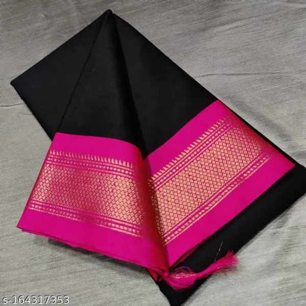 Black_Cotton_Silk_Traditional_Saree_With_Running_Blouse_For_Women