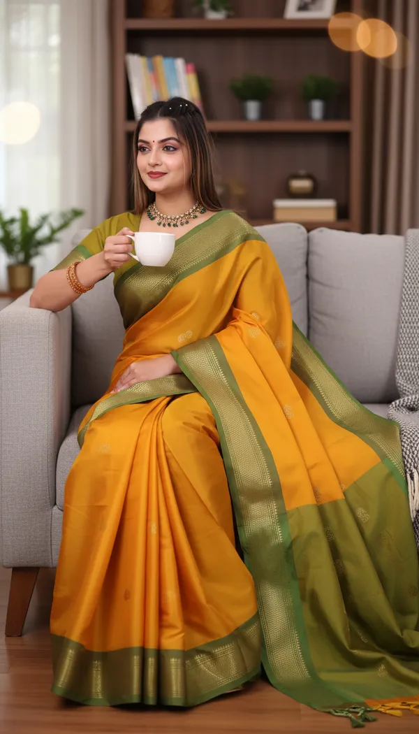 Mango_Yellow_Cotton_Silk_Traditional_Saree_With_Running_Blouse_For_Women