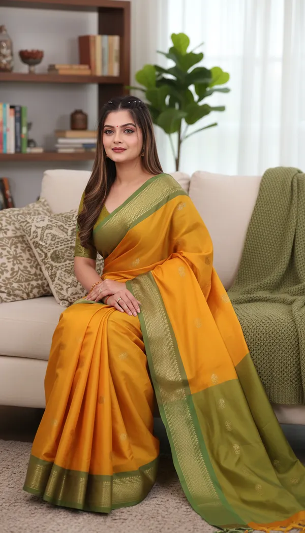 Mango_Yellow_Cotton_Silk_Traditional_Saree_With_Running_Blouse_For_Women