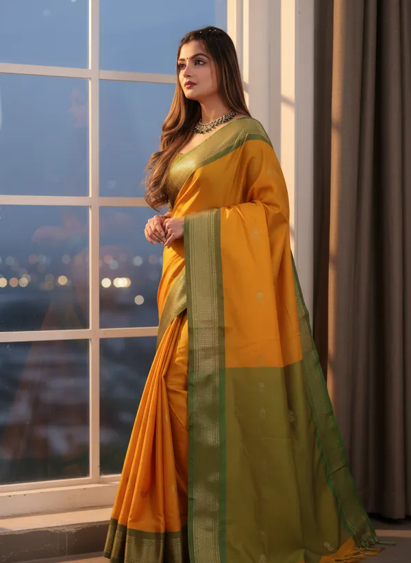 Mango_Yellow_Cotton_Silk_Traditional_Saree_With_Running_Blouse_For_Women