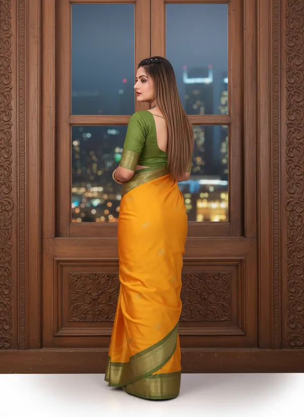 Mango_Yellow_Cotton_Silk_Traditional_Saree_With_Running_Blouse_For_Women