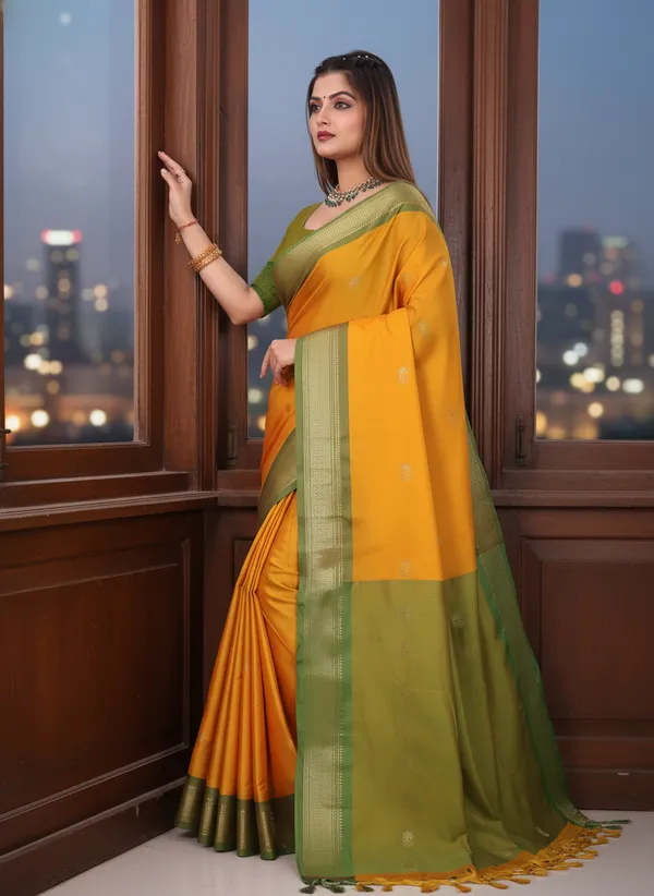 Mango_Yellow_Cotton_Silk_Traditional_Saree_With_Running_Blouse_For_Women