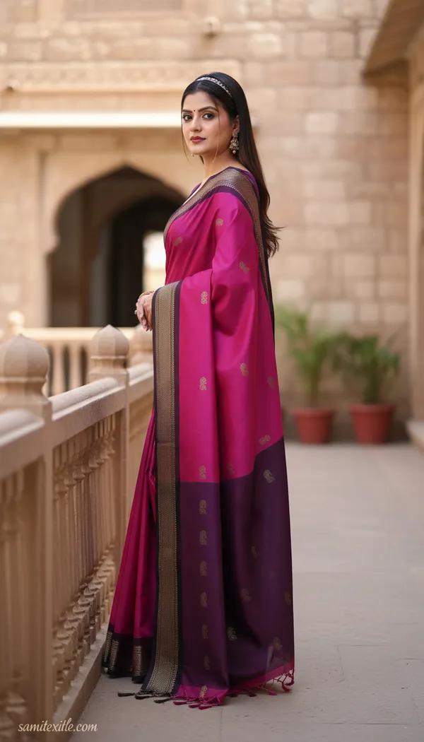 Rani_Pink_Cotton_Silk_Traditional_Saree_With_Running_Blouse_For_Women