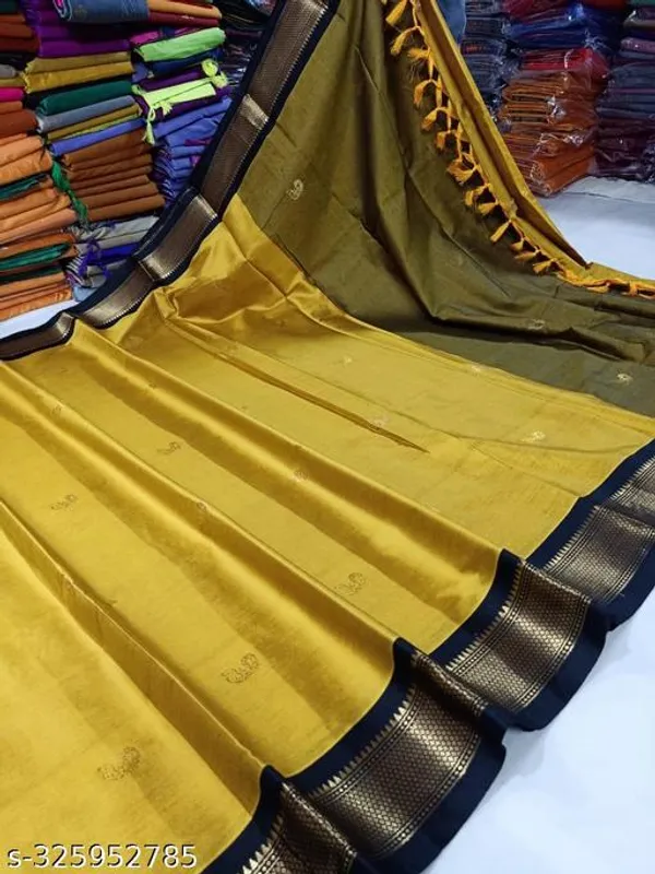 Gold_Yellow_Cotton_Silk_Traditional_Saree_With_Running_Blouse_For_Women