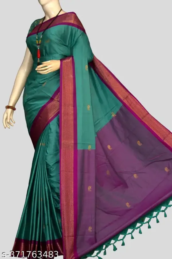 Blue_Cotton_Silk_Traditional_Saree_With_Running_Blouse_For_Women