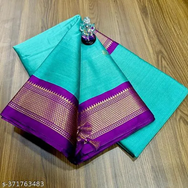 Blue_Cotton_Silk_Traditional_Saree_With_Running_Blouse_For_Women