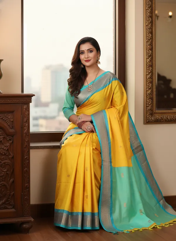 Yellow_Cotton_Silk_Traditional_Saree_With_Running_Blouse_For_Women