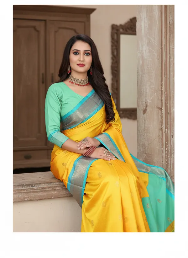 Yellow_Cotton_Silk_Traditional_Saree_With_Running_Blouse_For_Women